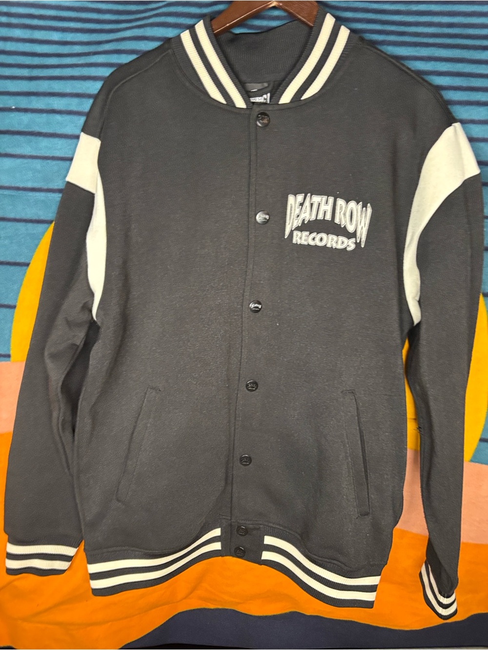 Death Row Records Black & White Varsity Bomber Jacket for Men